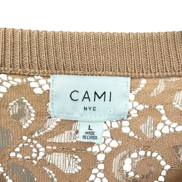 Cami NYC Aurla Wool Crop Cardigan Caramel Brown Size Large Feminine Lace Floral - Picture 5 of 14